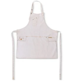 Denim - Hoogwaardig - Indigo jeans - Barbecue - BBQ - Keukenschort - 5 zakken - Wit/Goud