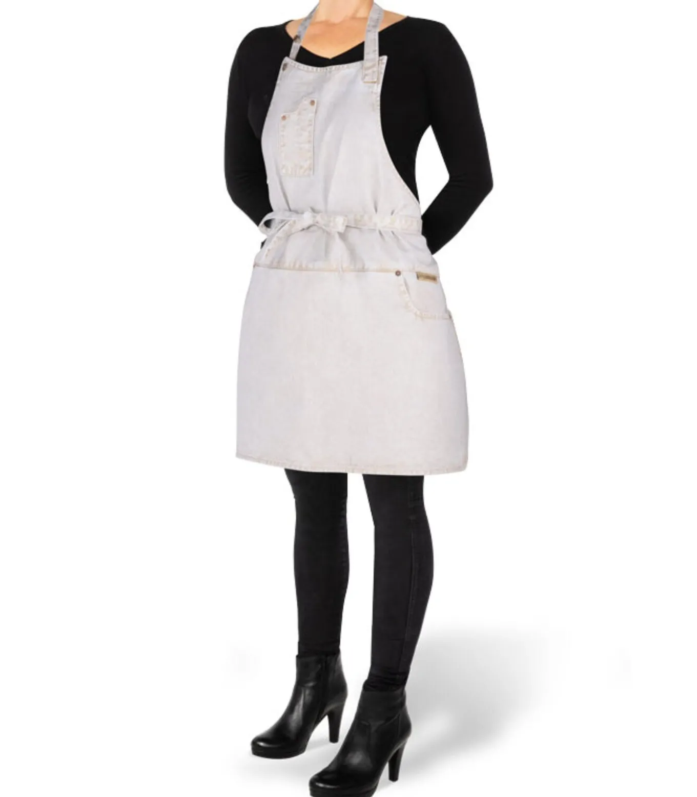 Denim - Hoogwaardig - Indigo jeans - Barbecue - BBQ - Keukenschort - 5 zakken - Wit/Goud