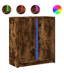 Dressoir met LED 77x34x85 cm bewerkt hout gerookt eikenkleurig
