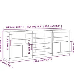 Dressoir met LED-verlichting 181,5x37x67 cm bruin eikenkleur