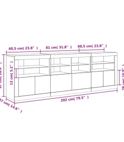Dressoir met LED-verlichting 202x37x67 cm bruin eikenkleur