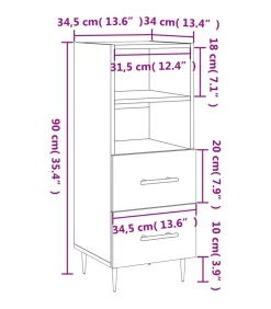 Dressoir 34,5x34x90 cm bewerkt hout bruin eikenkleur