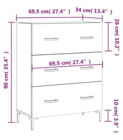 Dressoir 69,5x34x90 cm bewerkt hout gerookt eikenkleurig