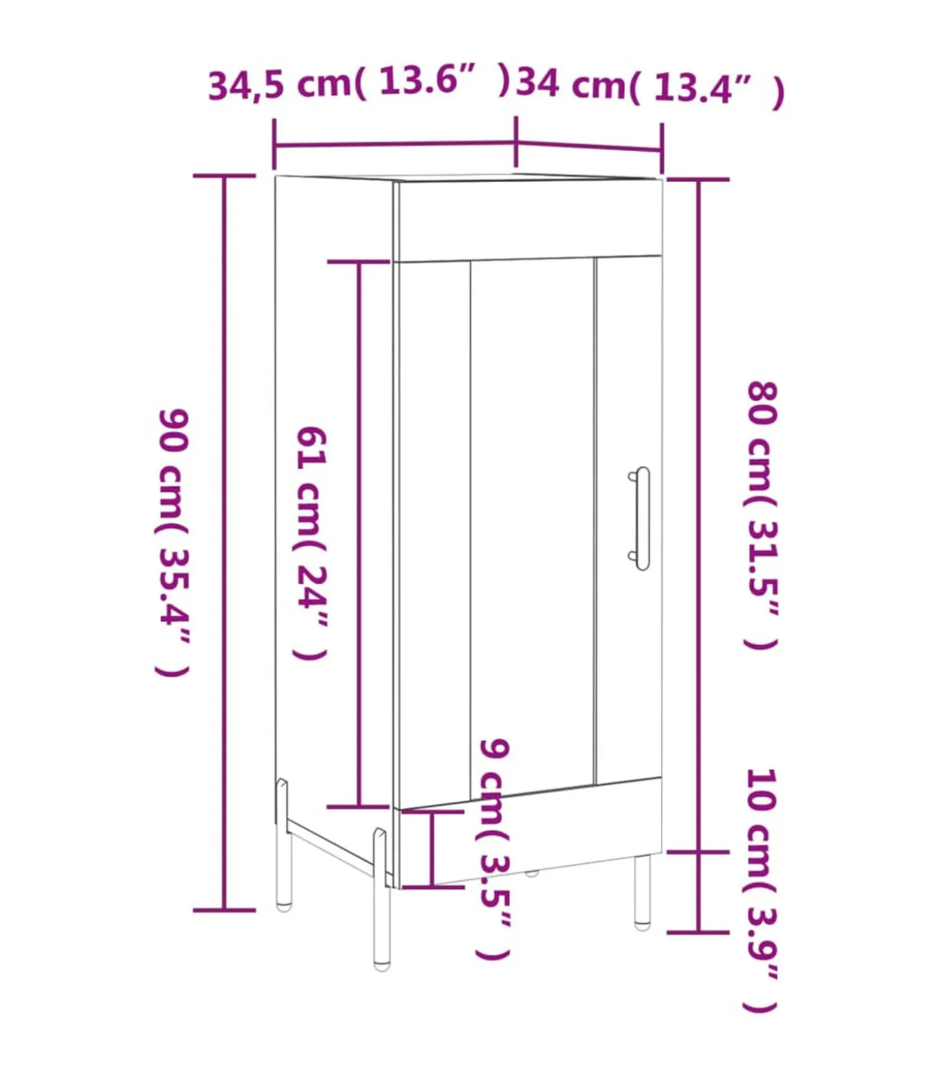 Dressoir 34,5x34x90 cm bewerkt hout bruin eikenkleur