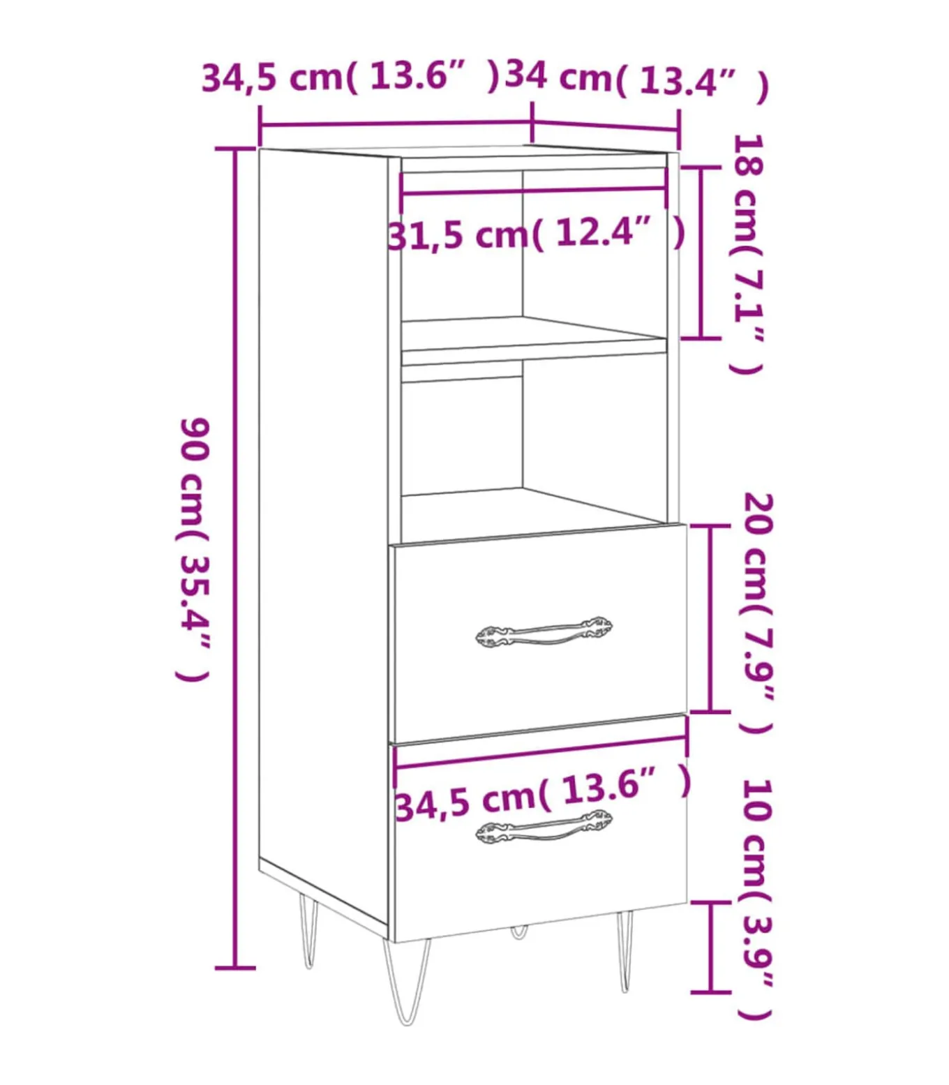 Dressoir 34,5x34x90 cm bewerkt hout gerookt eiken