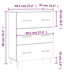Dressoir 69,5x34x90 cm bewerkt hout grijs sonoma eikenkleurig