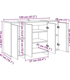 Dressoir 120x41x75 cm bewerkt hout oud houtkleurig
