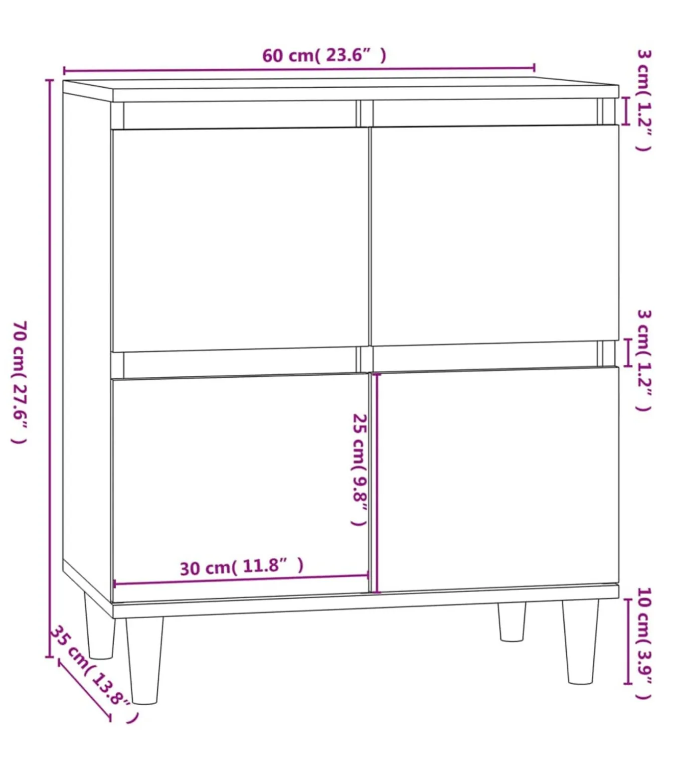 Dressoir 60x35x70 cm bewerkt hout betongrijs