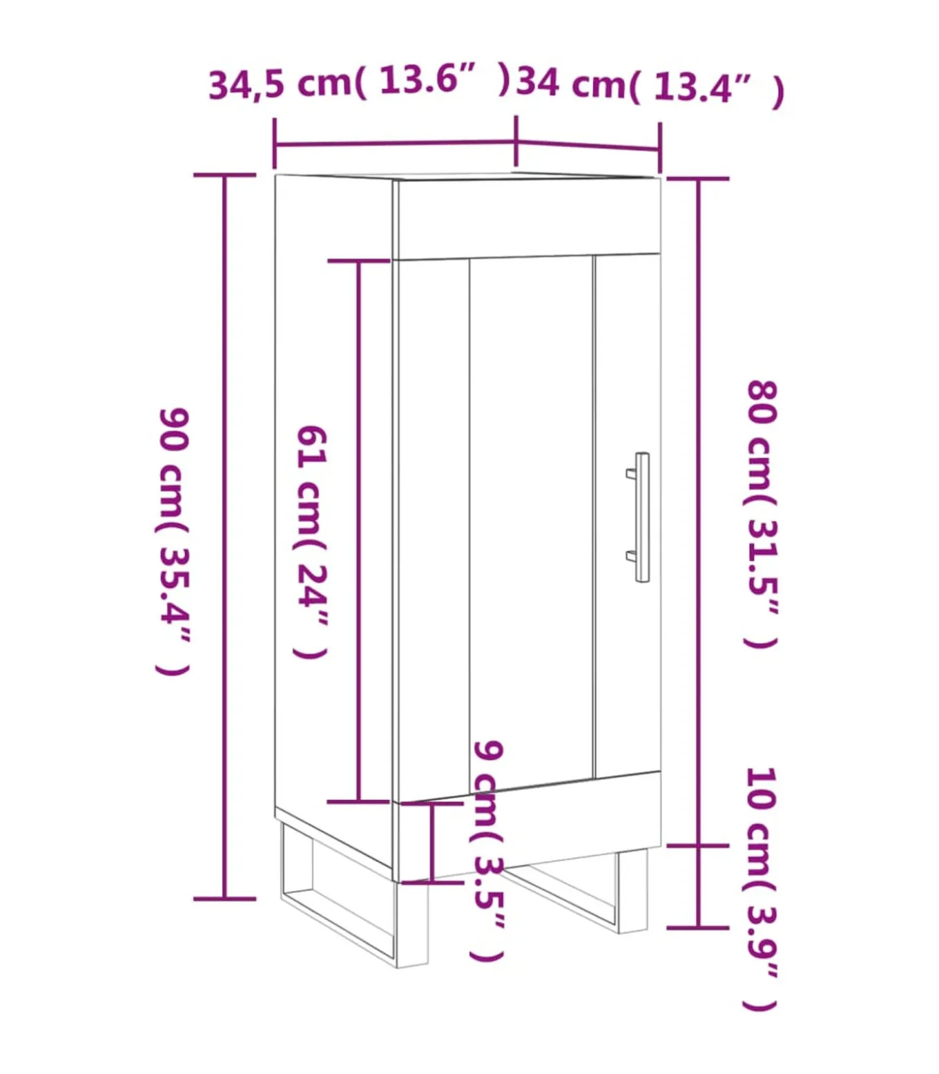 Dressoir 34,5x34x90 cm bewerkt hout grijs sonoma eikenkleurig