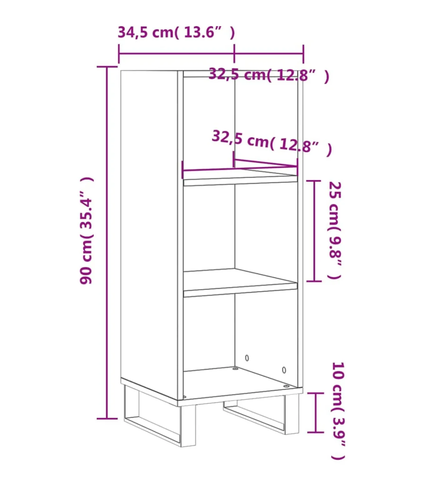 Dressoir 34,5x32,5x90 cm bewerkt hout gerookt eikenkleurig