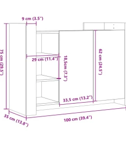 Dressoir 100x35x75 cm bewerkt hout gerookt eikenkleurig