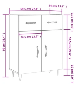 Dressoir 69,5x34x90 cm bewerkt hout grijs sonoma eikenkleurig