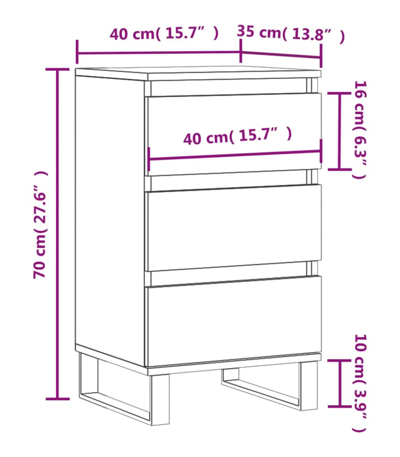 Dressoir 40x35x70 cm bewerkt hout grijs sonoma