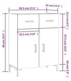 Dressoir 69,5x34x90 cm bewerkt hout hoogglans wit