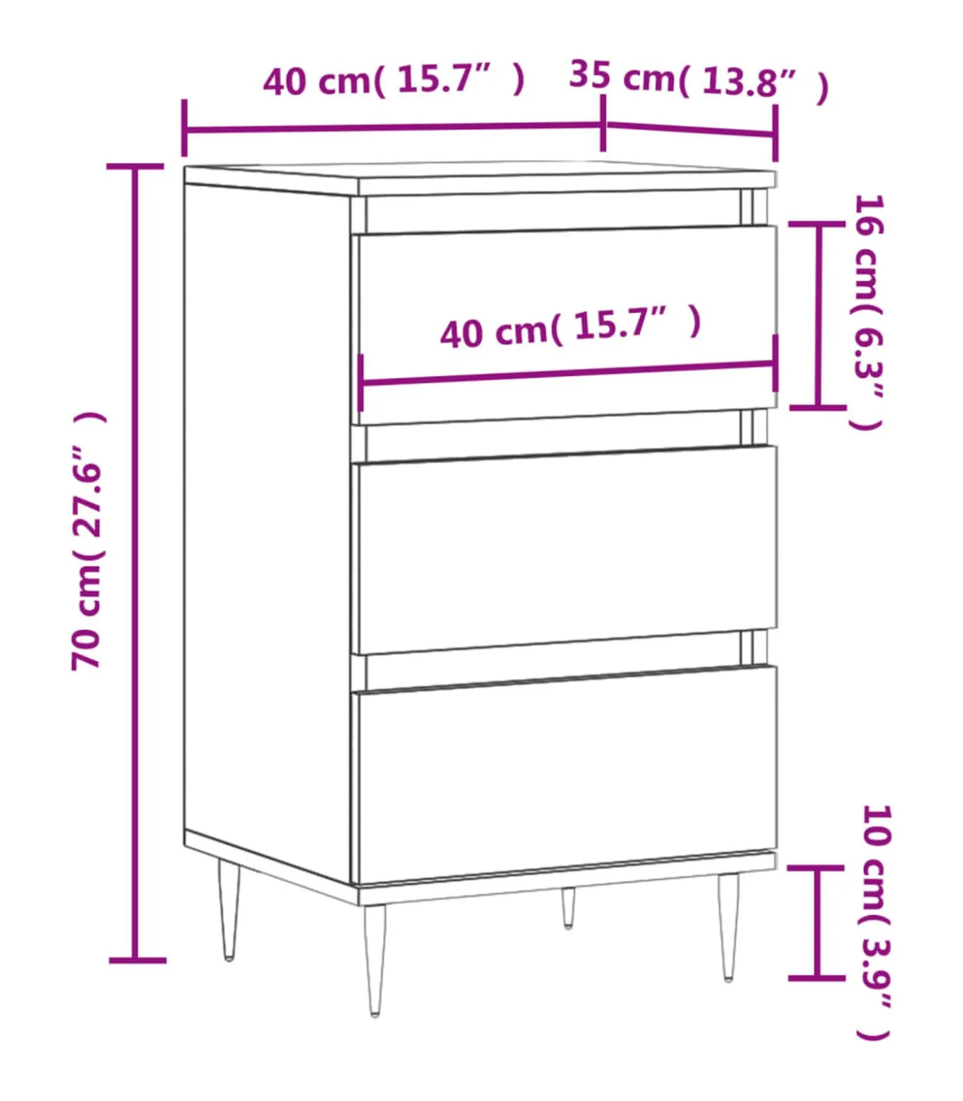Dressoir 40x35x70 cm bewerkt hout betongrijs