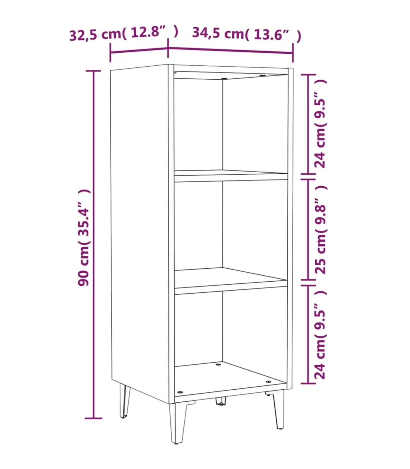 Dressoir 34,5x32,5x90 cm bewerkt hout grijs sonoma eikenkleurig