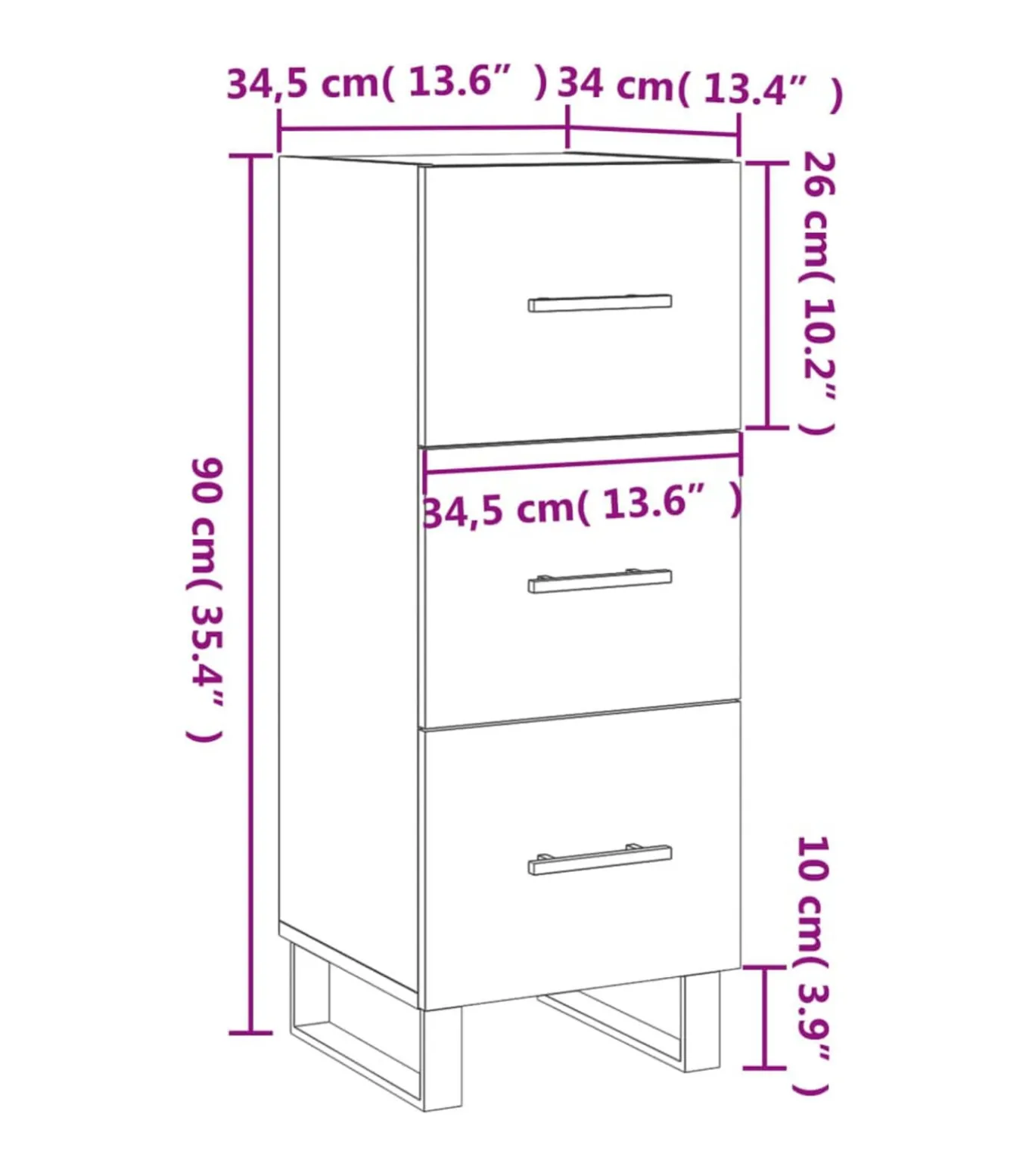 Dressoir 34,5x34x90 cm bewerkt hout sonoma eiken