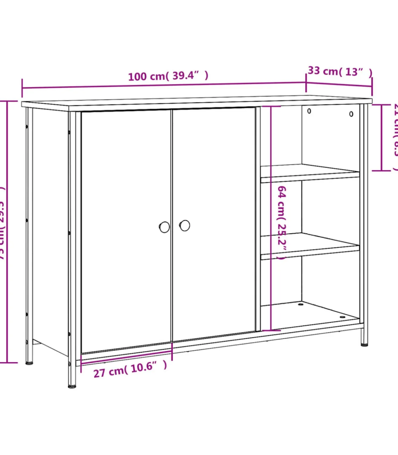 Dressoir 100x33x75 cm bewerkt hout sonoma eikenkleurig