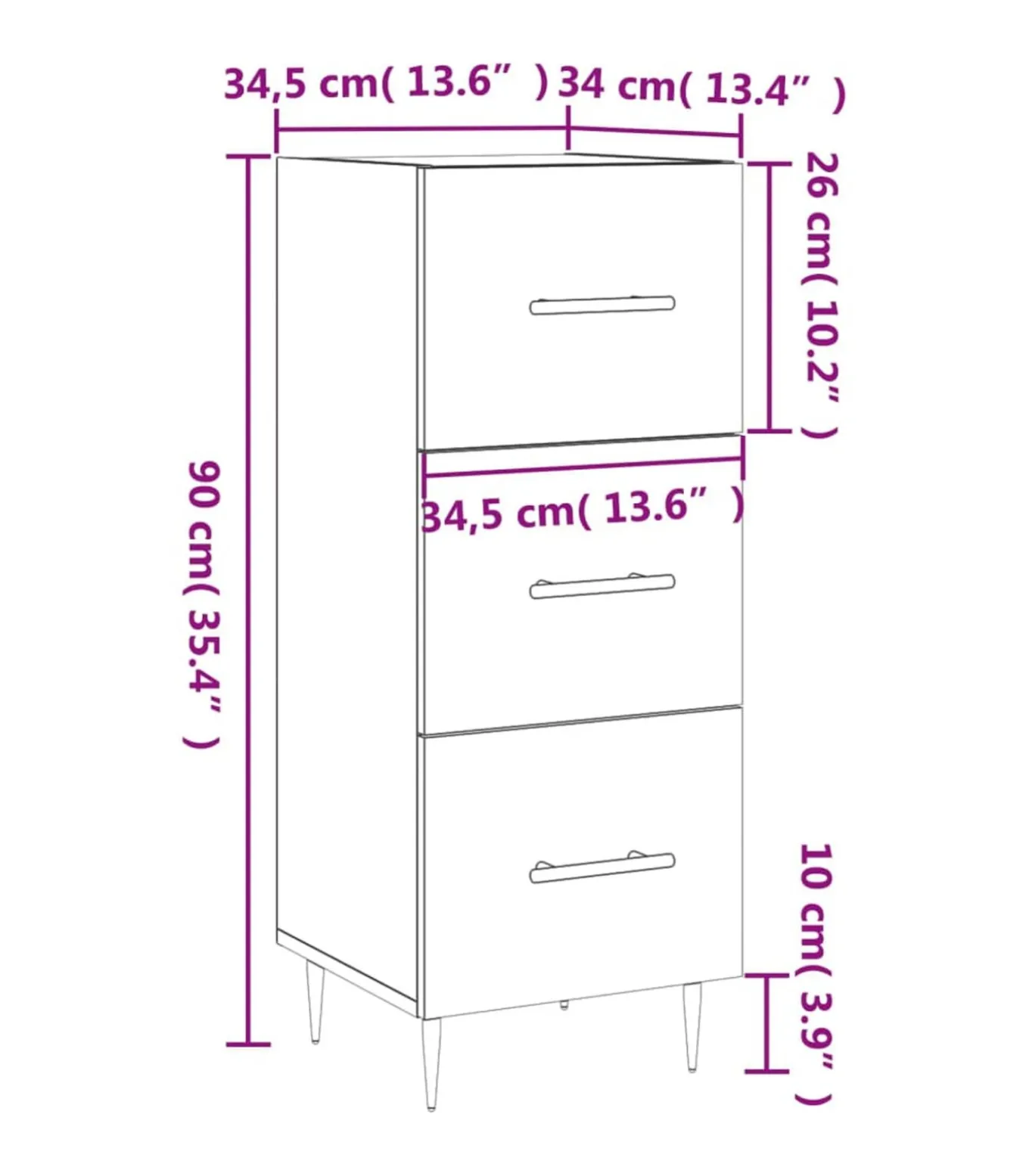 Dressoir 34,5x34x90 cm bewerkt hout grijs sonoma eikenkleurig