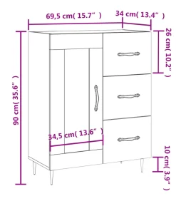 Dressoir 69,5x34x90 cm bewerkt hout gerookt eikenkleurig