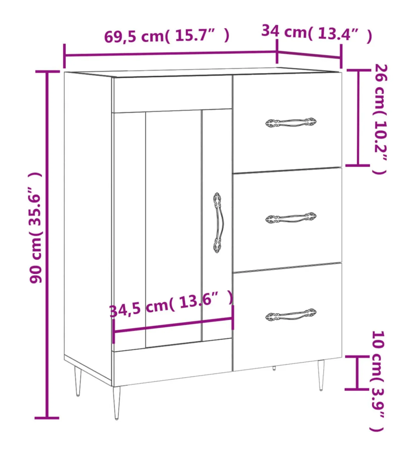 Dressoir 69,5x34x90 cm bewerkt hout gerookt eikenkleurig
