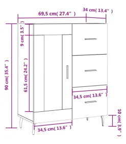 Dressoir 69,5x34x90 cm bewerkt hout betongrijs