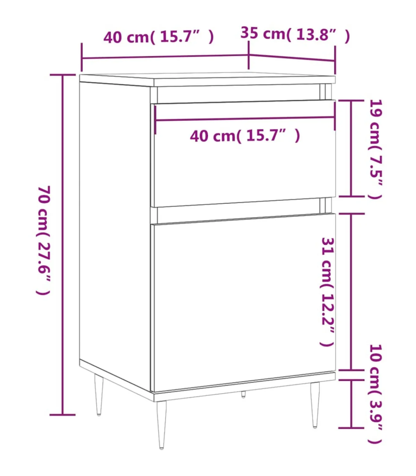 Dressoir 40x35x70 cm bewerkt hout gerookt eikenkleurig