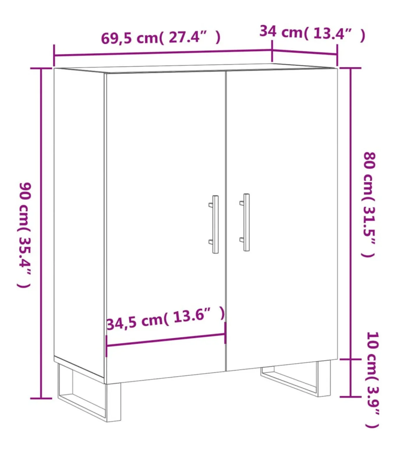 Dressoir 69,5x34x90 cm bewerkt hout gerookt eikenkleurig