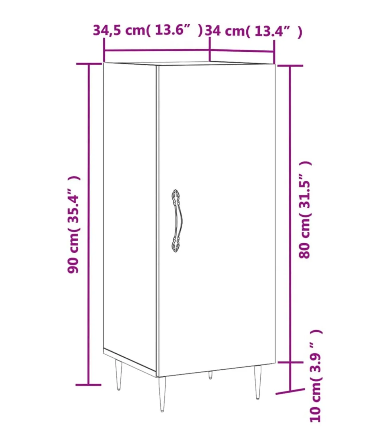 Dressoir 34,5x34x90 cm bewerkt hout bruin eikenkleur