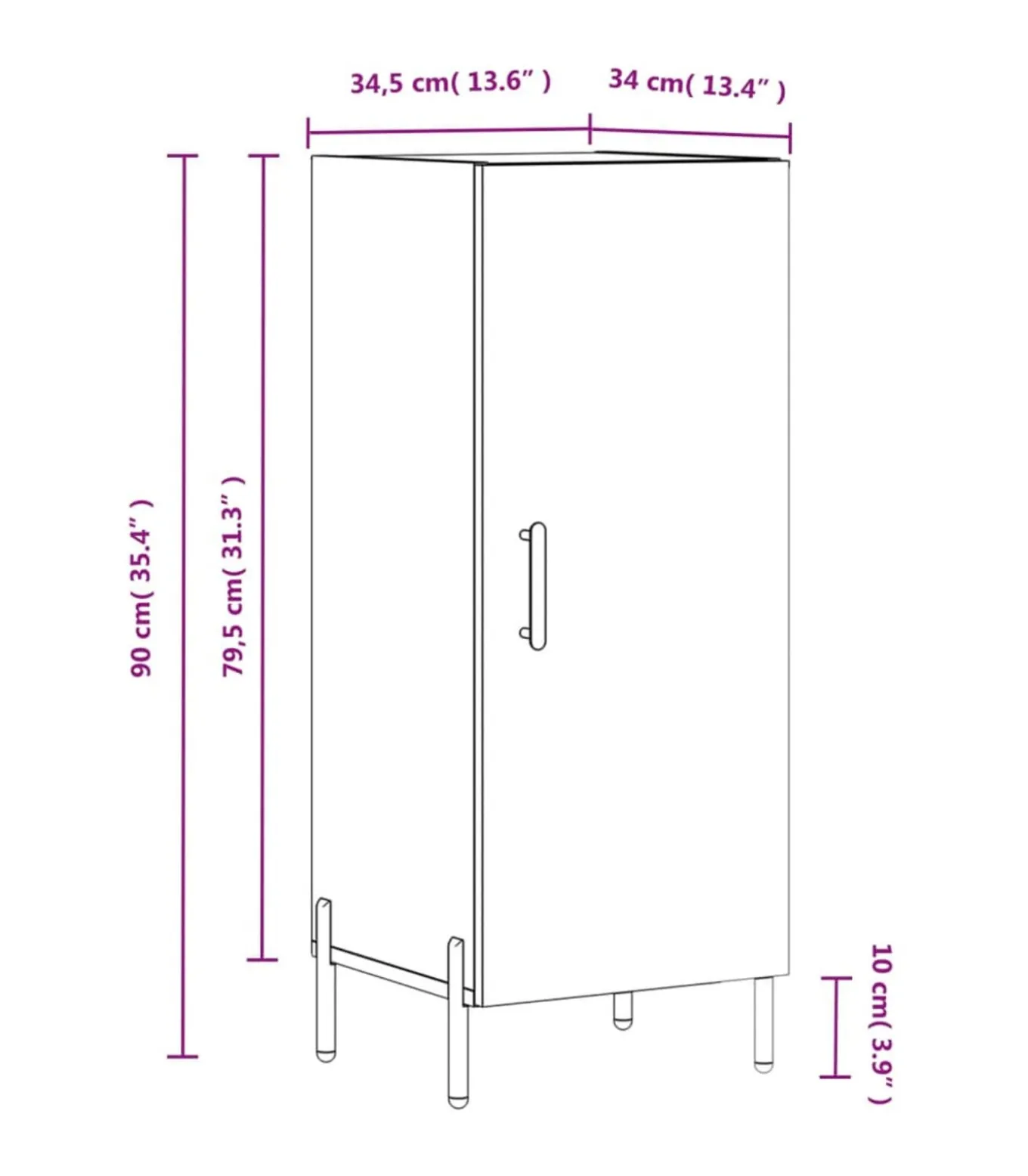 Dressoir 34,5x34x90 cm bewerkt hout bruin eikenkleur