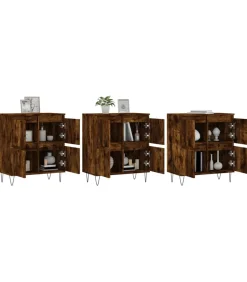 Dressoirs 3 st bewerkt hout gerookt eikenkleurig