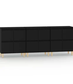 Dressoirs 3 st 60x35x70 cm bewerkt hout zwart
