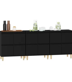 Dressoirs 3 st 60x35x70 cm bewerkt hout zwart