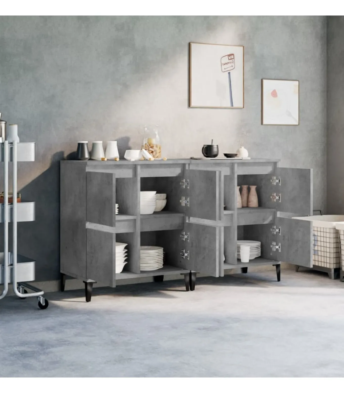 Dressoirs 2 st 60x35x70 cm bewerkt hout betongrijs