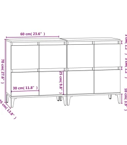 Dressoirs 2 st 60x35x70 cm bewerkt hout betongrijs