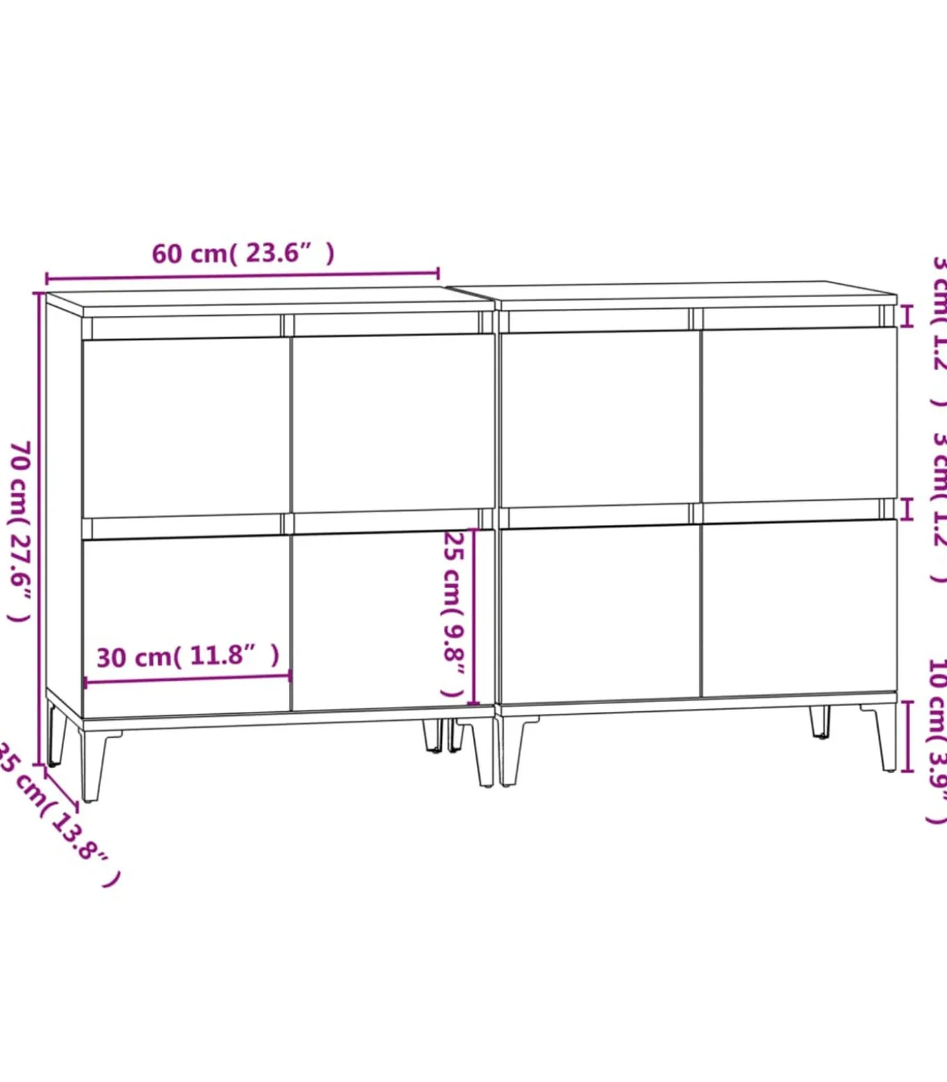 Dressoirs 2 st 60x35x70 cm bewerkt hout betongrijs
