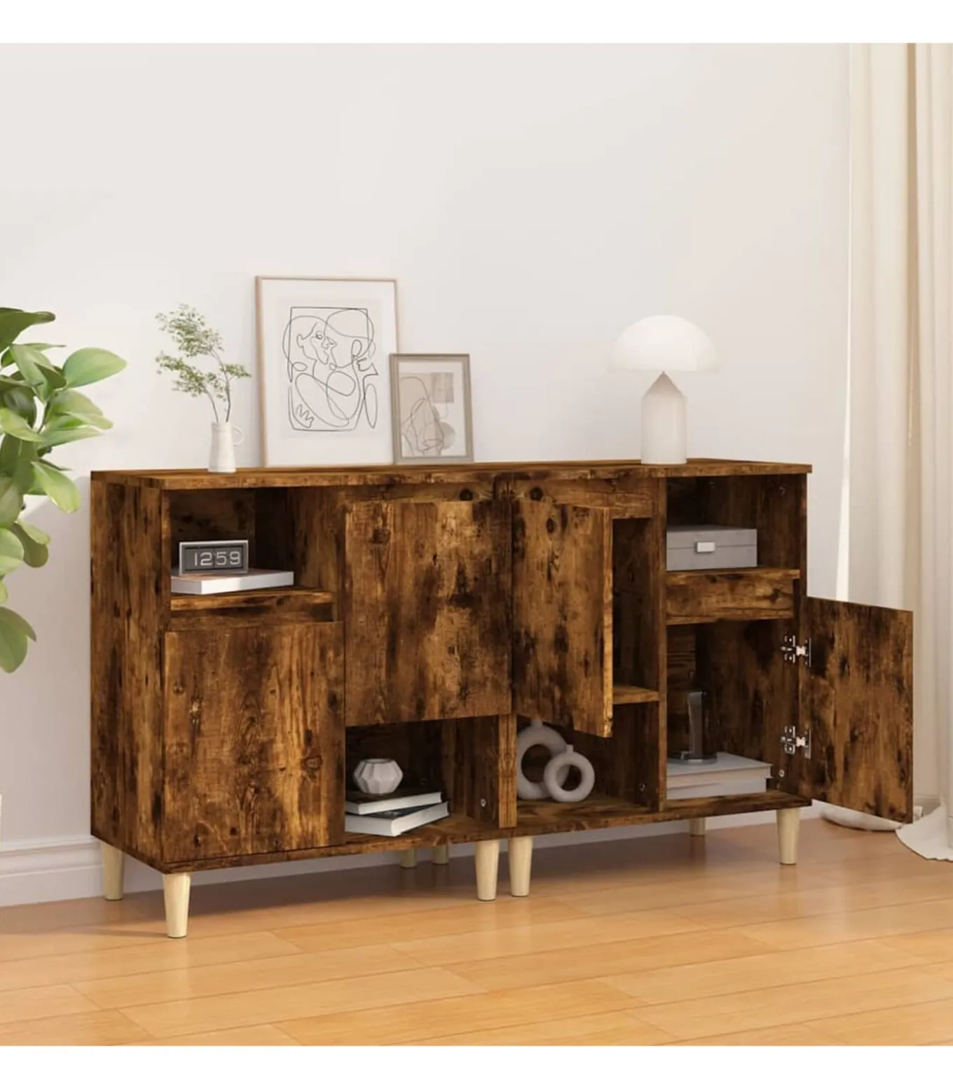 Dressoirs 2 st 60x35x70 cm bewerkt hout gerookt eikenkleurig