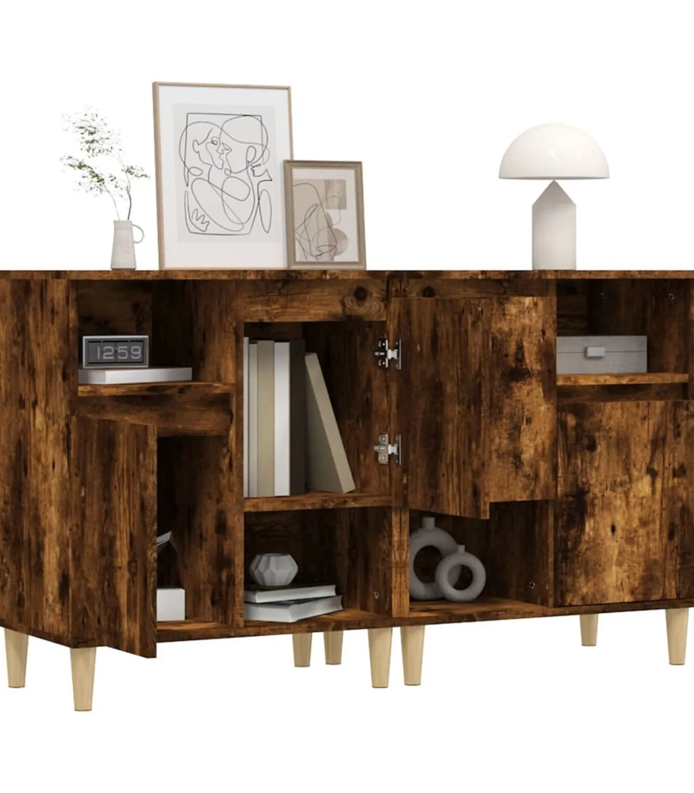 Dressoirs 2 st 60x35x70 cm bewerkt hout gerookt eikenkleurig