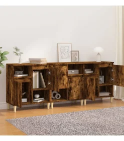 Dressoirs 3 st 60x35x70 cm bewerkt hout gerookt eikenkleurig