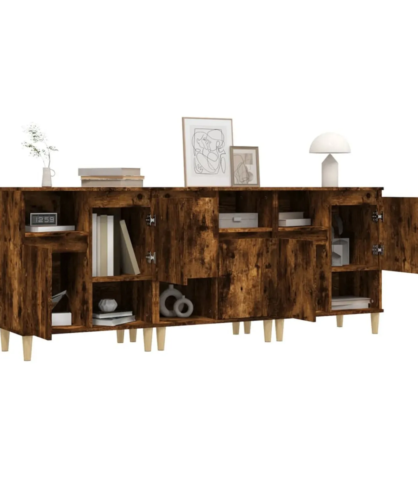 Dressoirs 3 st 60x35x70 cm bewerkt hout gerookt eikenkleurig