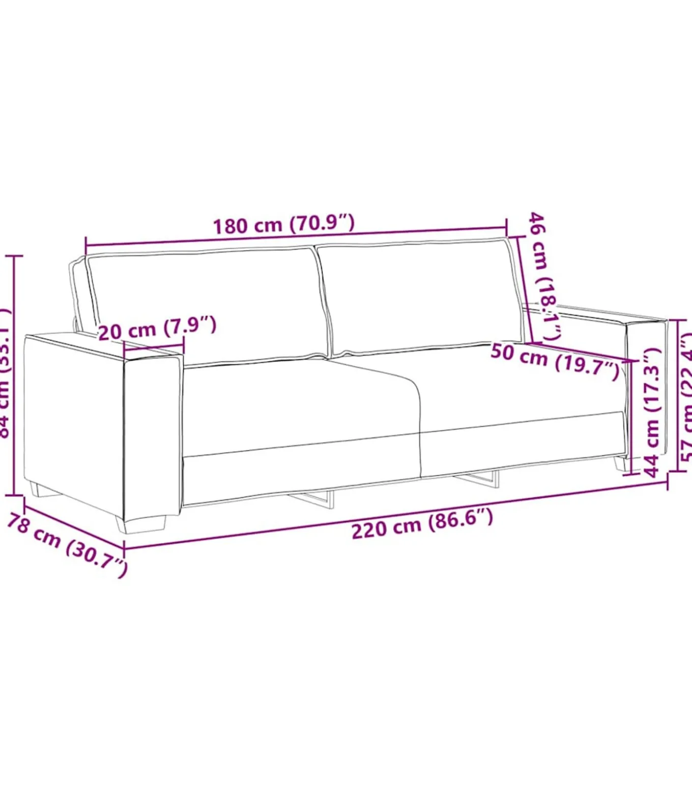 Driezitsbank 180 cm fluweel zwart