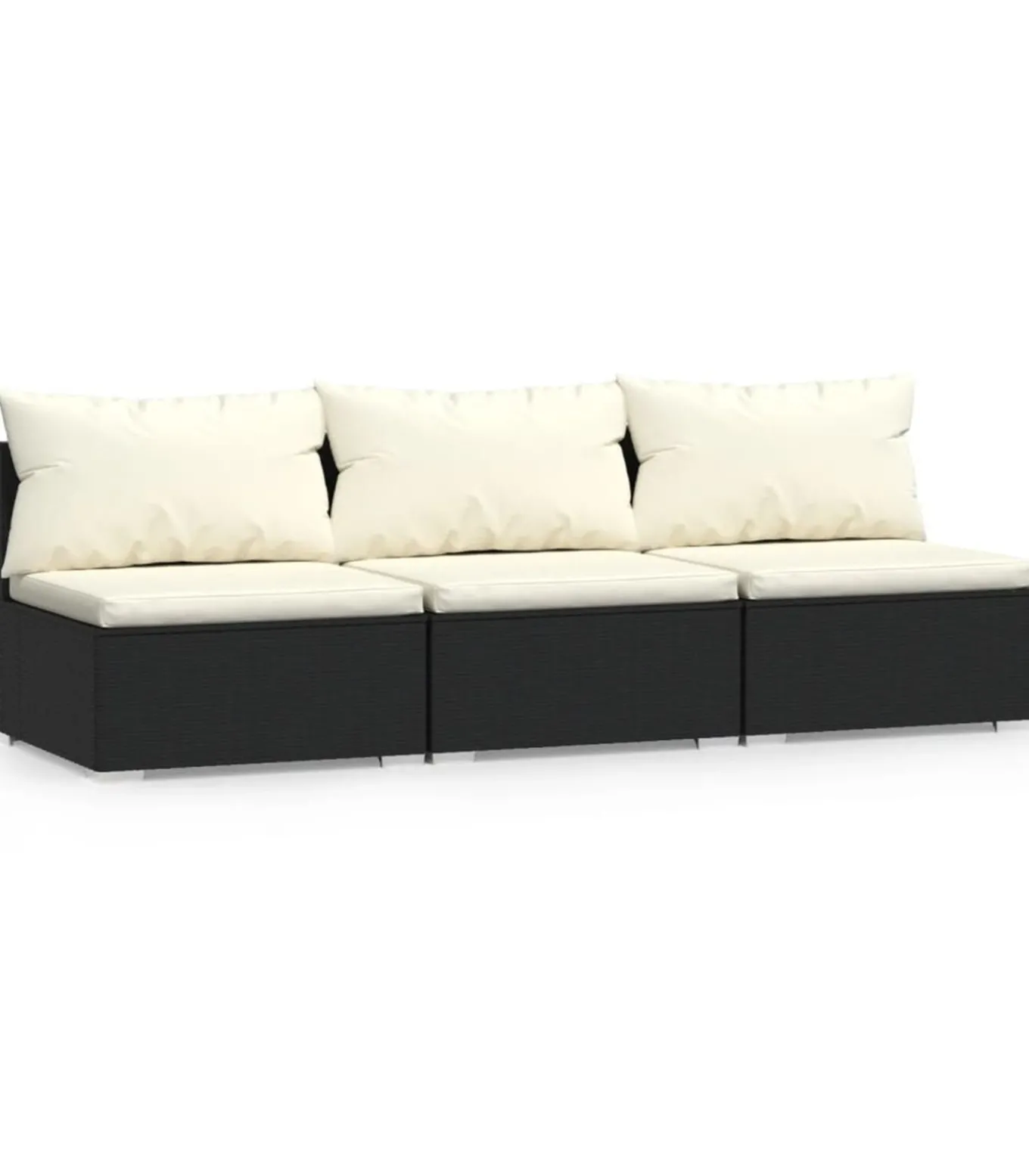 Driezitsbank met kussens poly rattan zwart