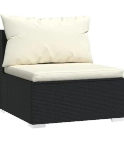 Driezitsbank met kussens poly rattan zwart