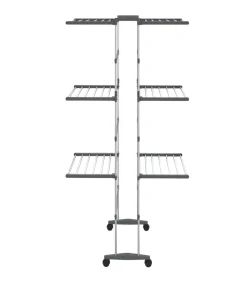 Droogrek 3-laags met wieltjes 60x70x129 cm zilverkleurig
