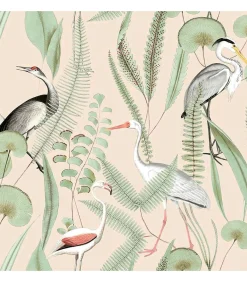 DUTCH WALLCOVERINGS Behang Flamingo crème- en mintkleurig