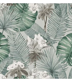 DUTCH WALLCOVERINGS Behang Eden grijs en lichtgroen