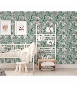 DUTCH WALLCOVERINGS Behang Eden grijs en lichtgroen