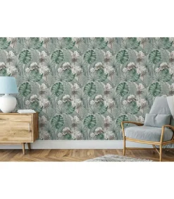 DUTCH WALLCOVERINGS Behang Eden grijs en lichtgroen
