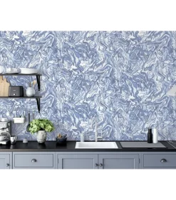 DUTCH WALLCOVERINGS Behang Liquid Marble blauw