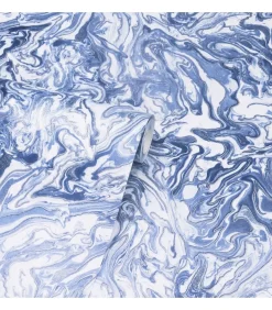 DUTCH WALLCOVERINGS Behang Liquid Marble blauw